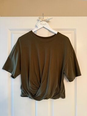 FRAME Olive Green Twist Front Tee 100% Cotton - Size L